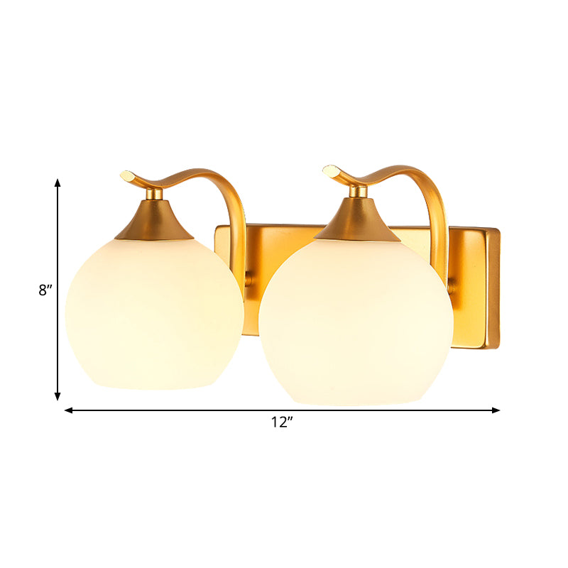 Sphere Bedside Sconce Light Vintage Cream Glass 2-Light Gold Wall Mounted Lighting Clearhalo 'Wall Lamps & Sconces' 'Wall Lights' Lighting' 1907270