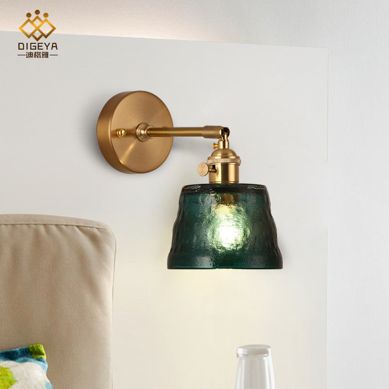 Brass Single Bulb Wall Sconce Antiqued Green Dimpled Glass Conical Adjustable Wall Lighting Green Clearhalo 'Wall Lamps & Sconces' 'Wall Lights' Lighting' 1907273