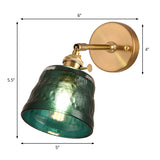 Brass Single Bulb Wall Sconce Antiqued Green Dimpled Glass Conical Adjustable Wall Lighting Clearhalo 'Wall Lamps & Sconces' 'Wall Lights' Lighting' 1907276