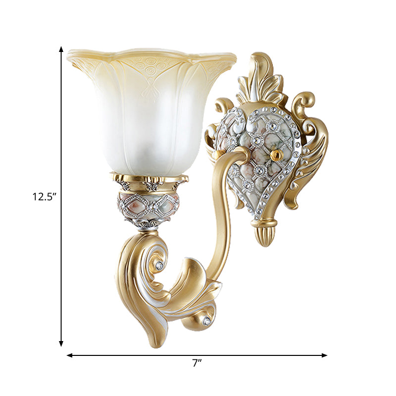 Single Head Flower Wall Light Warehouse White Frosted Glass Wall Lighting Idea with Heart Shape Resin Canopy Clearhalo 'Wall Lamps & Sconces' 'Wall Lights' Lighting' 1907299