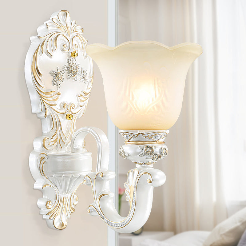 Cream Glass White Wall Sconce Blossom 1/2-Head Cottage Wall Lighting Fixture for Living Room Clearhalo 'Wall Lamps & Sconces' 'Wall Lights' Lighting' 1907307