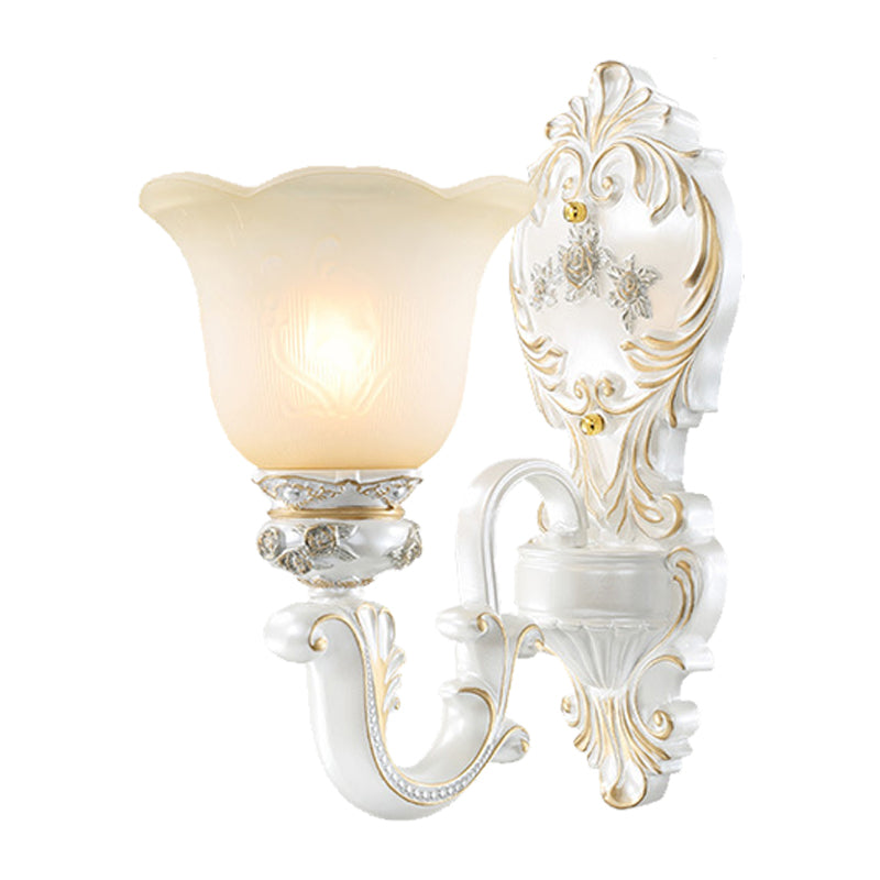 Cream Glass White Wall Sconce Blossom 1/2-Head Cottage Wall Lighting Fixture for Living Room Clearhalo 'Wall Lamps & Sconces' 'Wall Lights' Lighting' 1907310