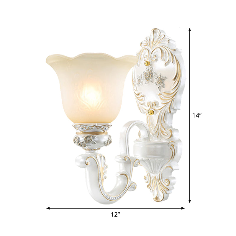 Cream Glass White Wall Sconce Blossom 1/2-Head Cottage Wall Lighting Fixture for Living Room Clearhalo 'Wall Lamps & Sconces' 'Wall Lights' Lighting' 1907311