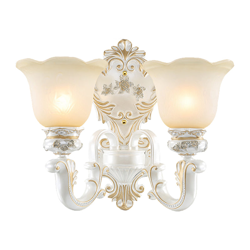 Cream Glass White Wall Sconce Blossom 1/2-Head Cottage Wall Lighting Fixture for Living Room Clearhalo 'Wall Lamps & Sconces' 'Wall Lights' Lighting' 1907315