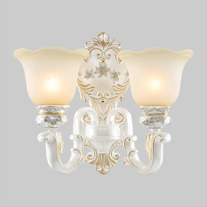 Cream Glass White Wall Sconce Blossom 1/2-Head Cottage Wall Lighting Fixture for Living Room Clearhalo 'Wall Lamps & Sconces' 'Wall Lights' Lighting' 1907316