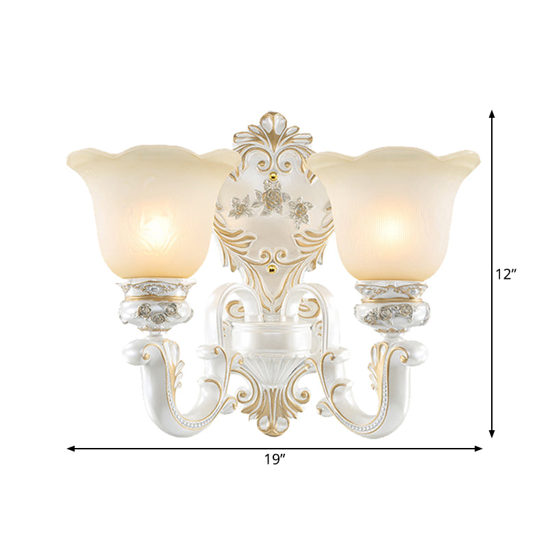 Cream Glass White Wall Sconce Blossom 1/2-Head Cottage Wall Lighting Fixture for Living Room Clearhalo 'Wall Lamps & Sconces' 'Wall Lights' Lighting' 1907317