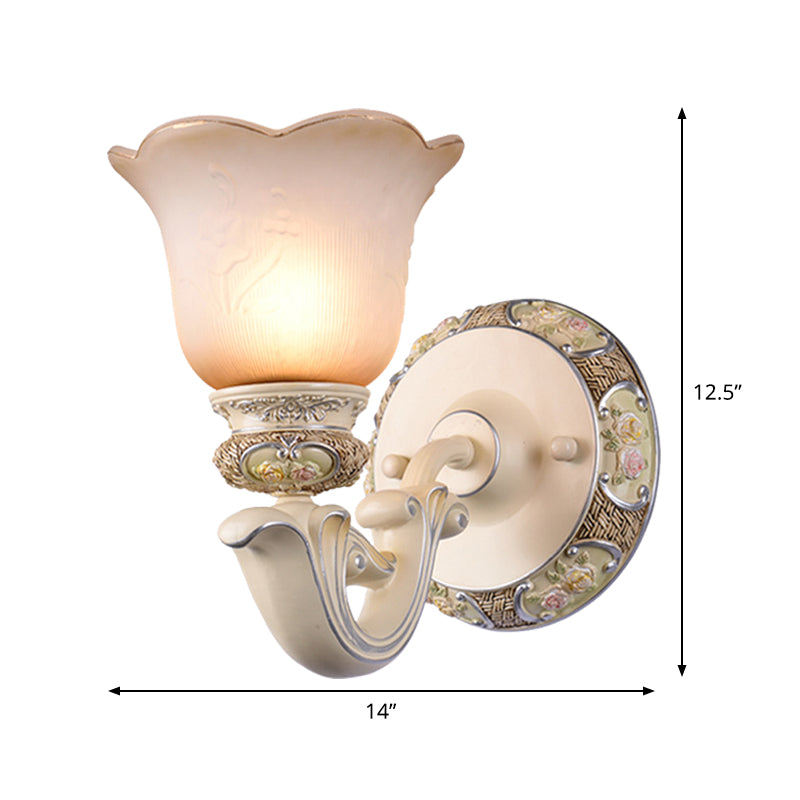 1 Head Flower Wall Light Traditional Pink Opaline Glass Wall Mounted Lamp for Drawing Room Clearhalo 'Wall Lamps & Sconces' 'Wall Lights' Lighting' 1907329