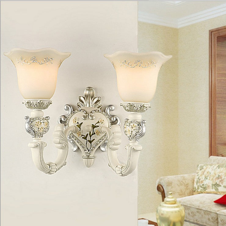 Bloom Sitting Room Sconce Lamp Vintage Milky Glass 1/2-Bulb White Wall Lighting Fixture Clearhalo 'Wall Lamps & Sconces' 'Wall Lights' Lighting' 1907330