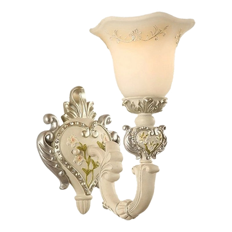 Bloom Sitting Room Sconce Lamp Vintage Milky Glass 1/2-Bulb White Wall Lighting Fixture Clearhalo 'Wall Lamps & Sconces' 'Wall Lights' Lighting' 1907333