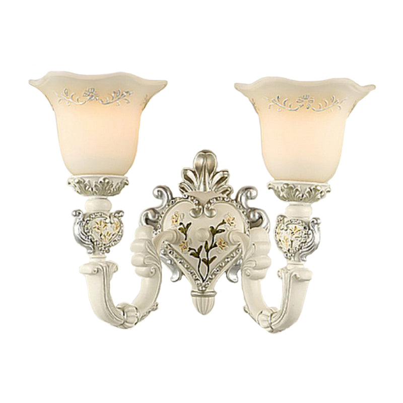 Bloom Sitting Room Sconce Lamp Vintage Milky Glass 1/2-Bulb White Wall Lighting Fixture Clearhalo 'Wall Lamps & Sconces' 'Wall Lights' Lighting' 1907339