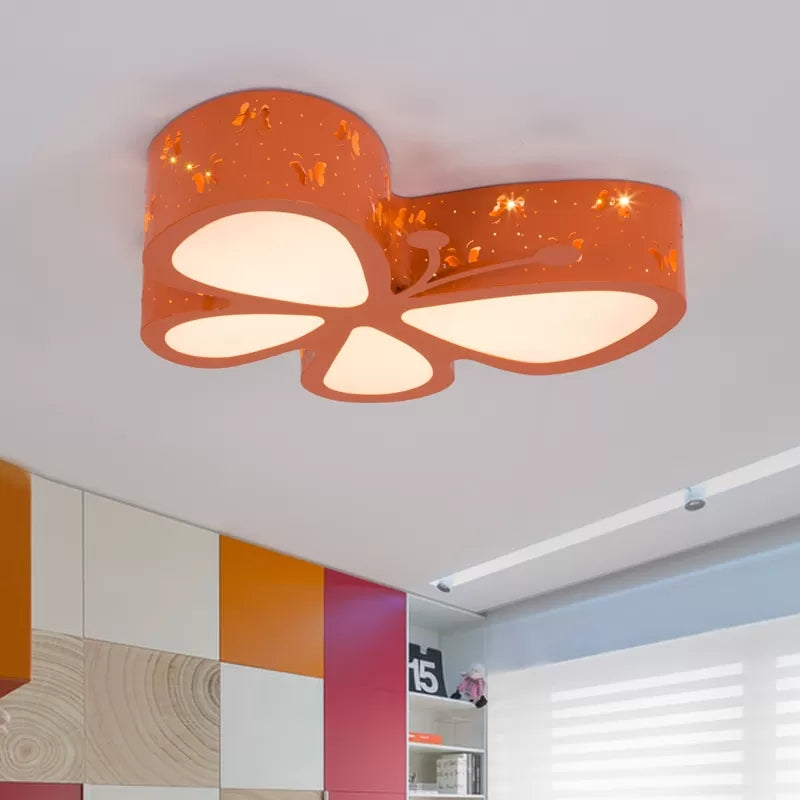 Cartoon Hollow Butterfly Flushmount Light Acrylic LED Ceiling Lamp for Girls Room Orange 22" Clearhalo 'Ceiling Lights' 'Close To Ceiling Lights' 'Close to ceiling' 'Flush mount' Lighting' 190734