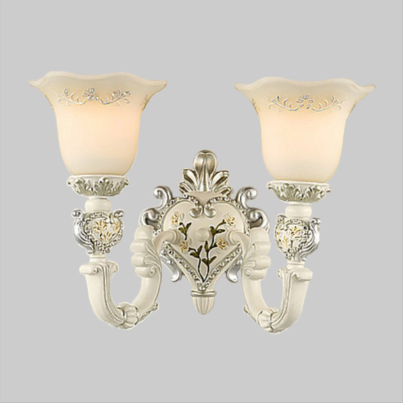 Bloom Sitting Room Sconce Lamp Vintage Milky Glass 1/2-Bulb White Wall Lighting Fixture Clearhalo 'Wall Lamps & Sconces' 'Wall Lights' Lighting' 1907340