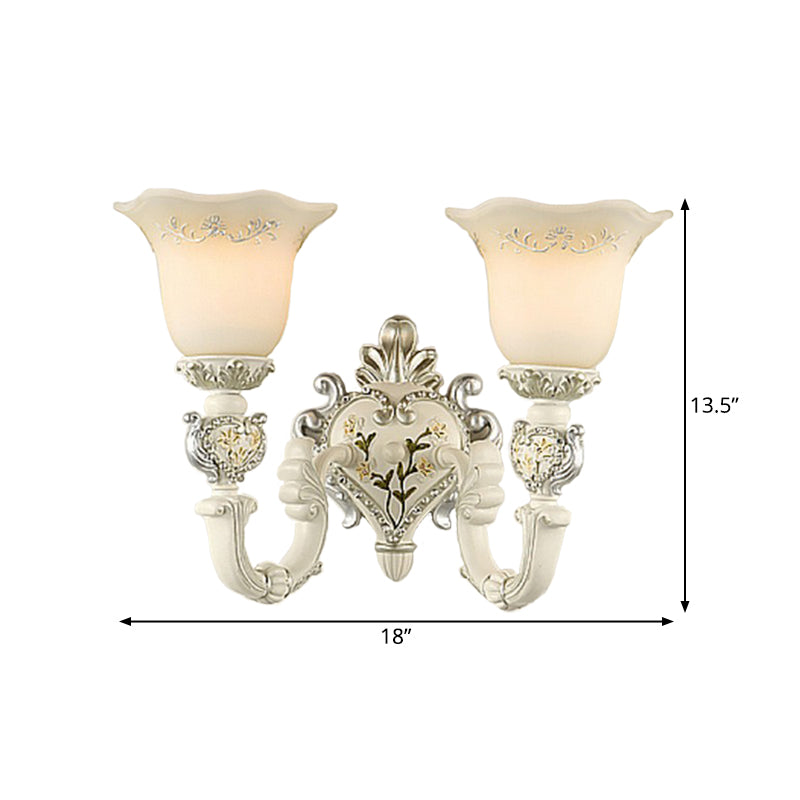 Bloom Sitting Room Sconce Lamp Vintage Milky Glass 1/2-Bulb White Wall Lighting Fixture Clearhalo 'Wall Lamps & Sconces' 'Wall Lights' Lighting' 1907341