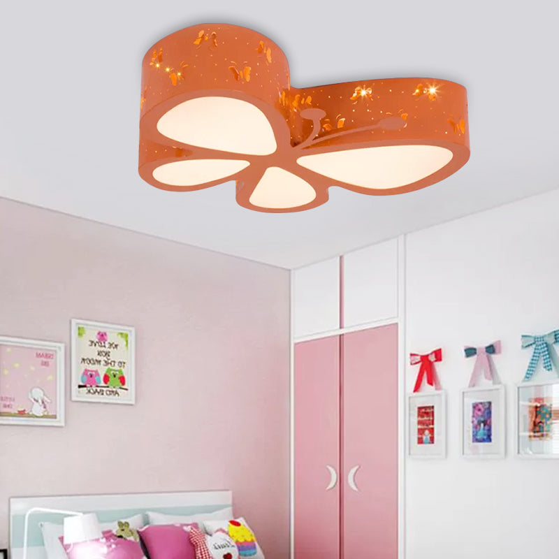 Cartoon Hollow Butterfly Flushmount Light Acrylic LED Ceiling Lamp for Girls Room Orange 19.5" Clearhalo 'Ceiling Lights' 'Close To Ceiling Lights' 'Close to ceiling' 'Flush mount' Lighting' 190735