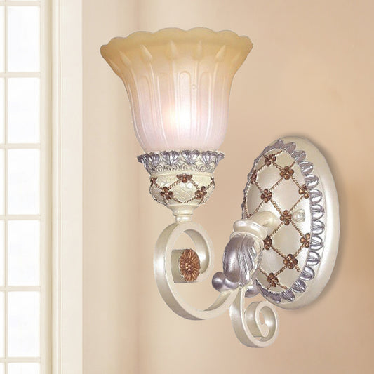 French Country Blossom Wall Sconce 1/2-Light Opaline Glass Wall Lighting Idea with Swirl Arm in Gold Clearhalo 'Modern wall lights' 'Modern' 'Wall Lamps & Sconces' 'Wall Lights' Lighting' 1907371