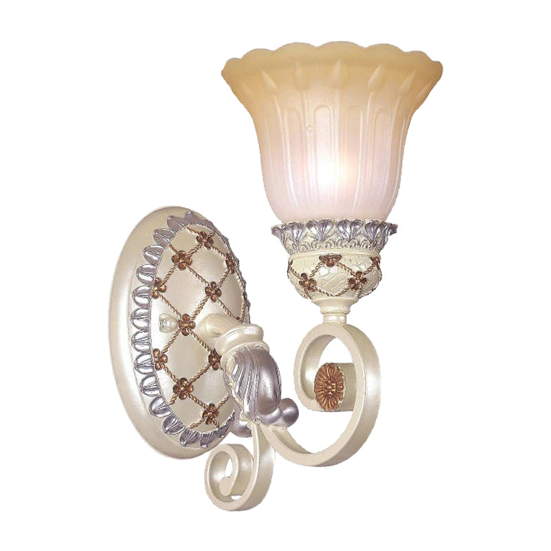 French Country Blossom Wall Sconce 1/2-Light Opaline Glass Wall Lighting Idea with Swirl Arm in Gold Clearhalo 'Modern wall lights' 'Modern' 'Wall Lamps & Sconces' 'Wall Lights' Lighting' 1907372