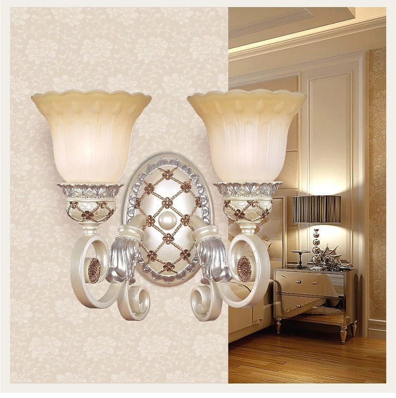 French Country Blossom Wall Sconce 1/2-Light Opaline Glass Wall Lighting Idea with Swirl Arm in Gold 2.0 Gold Clearhalo 'Modern wall lights' 'Modern' 'Wall Lamps & Sconces' 'Wall Lights' Lighting' 1907373