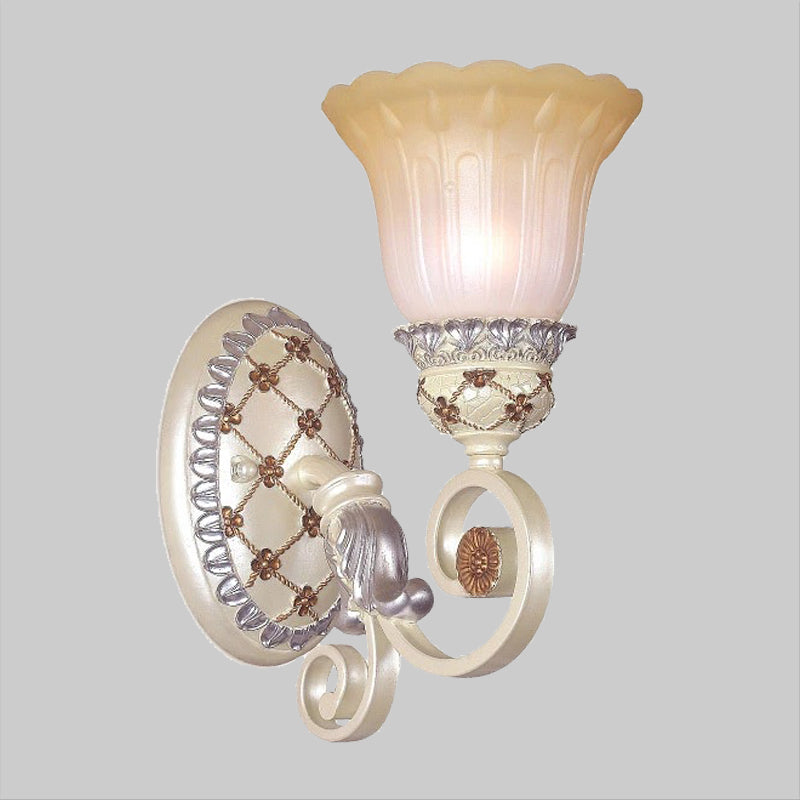 French Country Blossom Wall Sconce 1/2-Light Opaline Glass Wall Lighting Idea with Swirl Arm in Gold Clearhalo 'Modern wall lights' 'Modern' 'Wall Lamps & Sconces' 'Wall Lights' Lighting' 1907374
