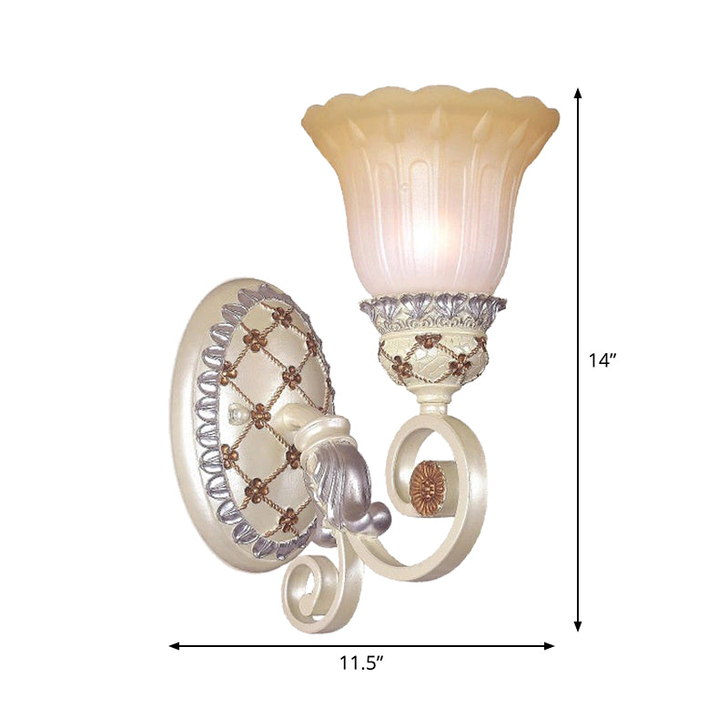French Country Blossom Wall Sconce 1/2-Light Opaline Glass Wall Lighting Idea with Swirl Arm in Gold Clearhalo 'Modern wall lights' 'Modern' 'Wall Lamps & Sconces' 'Wall Lights' Lighting' 1907375