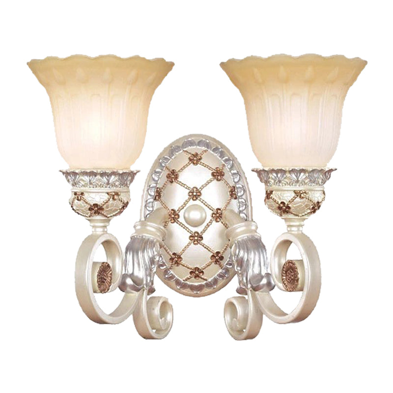 French Country Blossom Wall Sconce 1/2-Light Opaline Glass Wall Lighting Idea with Swirl Arm in Gold Clearhalo 'Modern wall lights' 'Modern' 'Wall Lamps & Sconces' 'Wall Lights' Lighting' 1907378