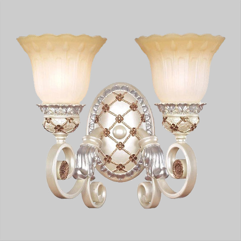 French Country Blossom Wall Sconce 1/2-Light Opaline Glass Wall Lighting Idea with Swirl Arm in Gold Clearhalo 'Modern wall lights' 'Modern' 'Wall Lamps & Sconces' 'Wall Lights' Lighting' 1907379