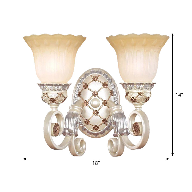 French Country Blossom Wall Sconce 1/2-Light Opaline Glass Wall Lighting Idea with Swirl Arm in Gold Clearhalo 'Modern wall lights' 'Modern' 'Wall Lamps & Sconces' 'Wall Lights' Lighting' 1907380