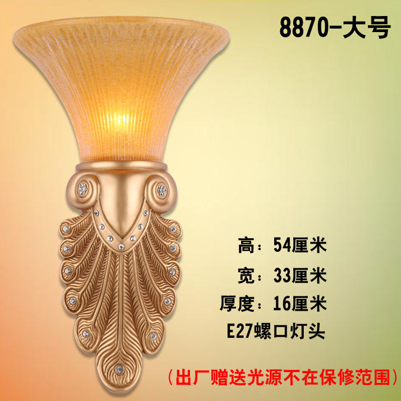 Inverted Bell Bedroom Wall Light Warehouse Opal Fluted Glass 1-Bulb Gold Wall Sconce Lighting with Peacock Feather Design, 10"/13" Wide Gold 13" Clearhalo 'Wall Lamps & Sconces' 'Wall Lights' Lighting' 1907390