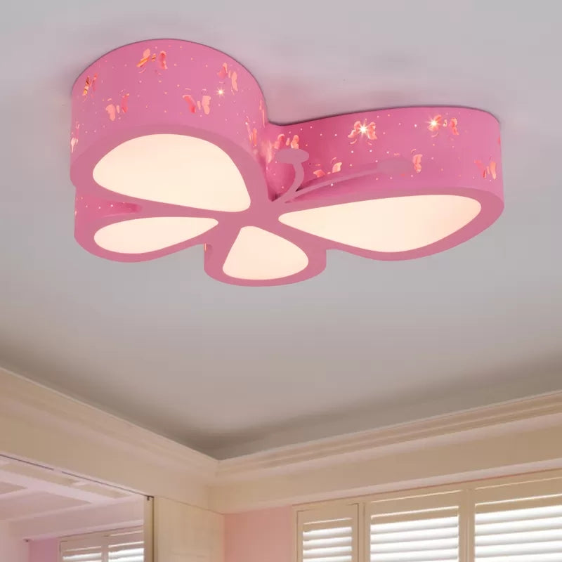 Cartoon Hollow Butterfly Flushmount Light Acrylic LED Ceiling Lamp for Girls Room Pink 22" Clearhalo 'Ceiling Lights' 'Close To Ceiling Lights' 'Close to ceiling' 'Flush mount' Lighting' 190743