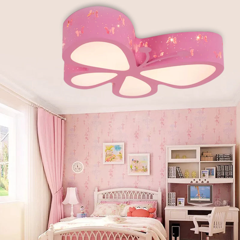 Cartoon Hollow Butterfly Flushmount Light Acrylic LED Ceiling Lamp for Girls Room Pink 19.5" Clearhalo 'Ceiling Lights' 'Close To Ceiling Lights' 'Close to ceiling' 'Flush mount' Lighting' 190744