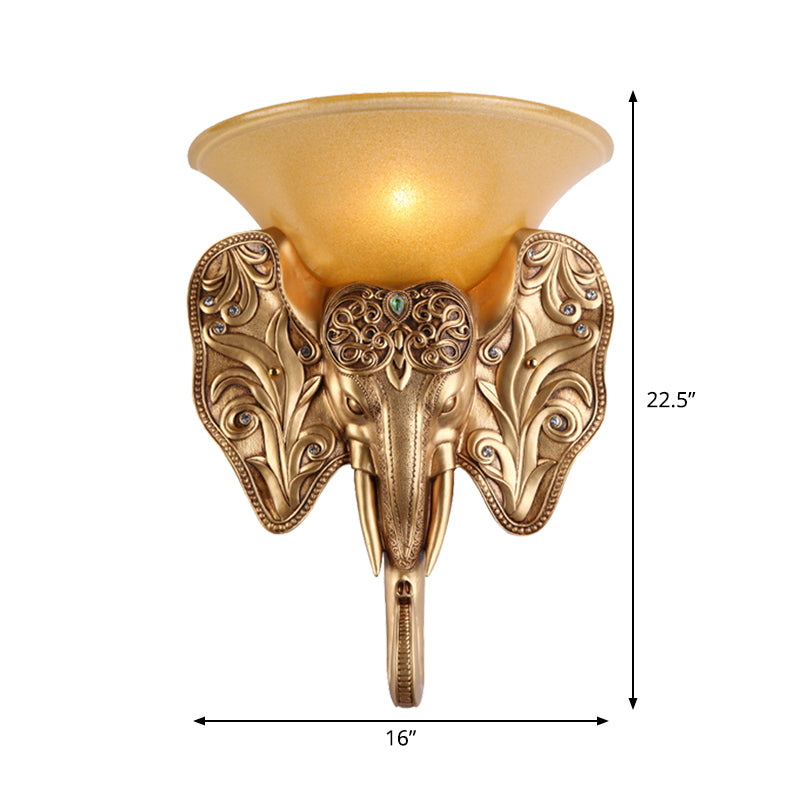 Gold Single Light Wall Lamp Warehouse Amber Glass Wide Bell Wall Lighting Fixture with Elephant Head Design Clearhalo 'Wall Lamps & Sconces' 'Wall Lights' Lighting' 1907444