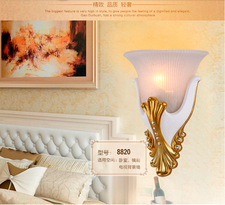 1 Light Wall Sconce Lighting Rural Bell Shape Yellow/White Fluted Glass Wall Mounted Lamp for Bedroom, 9.5"/13" Width Clearhalo 'Wall Lamps & Sconces' 'Wall Lights' Lighting' 1907457