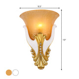 1 Light Wall Sconce Lighting Rural Bell Shape Yellow/White Fluted Glass Wall Mounted Lamp for Bedroom, 9.5"/13" Width Clearhalo 'Wall Lamps & Sconces' 'Wall Lights' Lighting' 1907463