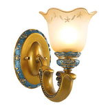 Frosted Glass Gold Wall Lamp Printed Flower 1-Bulb Warehouse Wall Mounted Lighting for Corridor Clearhalo 'Wall Lamps & Sconces' 'Wall Lights' Lighting' 1907519