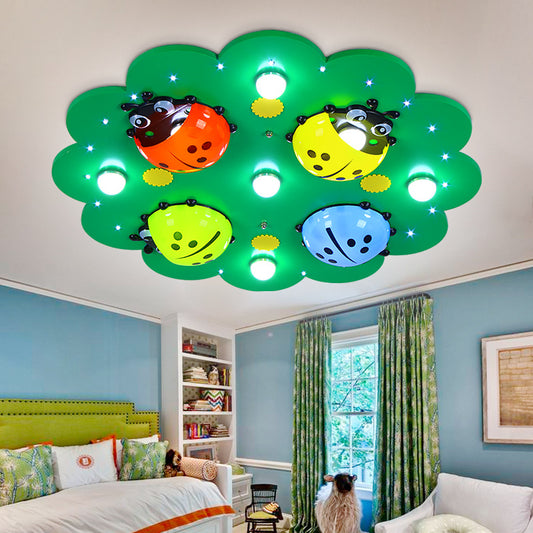 Bug Kid Bedroom Flush Mount Ceiling Fixture Metal Cartoon Ceiling Fixture in Green Green Clearhalo 'Ceiling Lights' 'Close To Ceiling Lights' 'Close to ceiling' 'Flush mount' Lighting' 190753