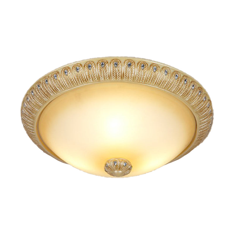 Dome Living Room Wall Sconce Rustic Frosted Glass 3 Bulbs Gold Wall Lighting Idea, 16"/19.5" Wide Clearhalo 'Ceiling Lights' 'Close To Ceiling Lights' 'Close to ceiling' 'Flush mount' Lighting' 1907542