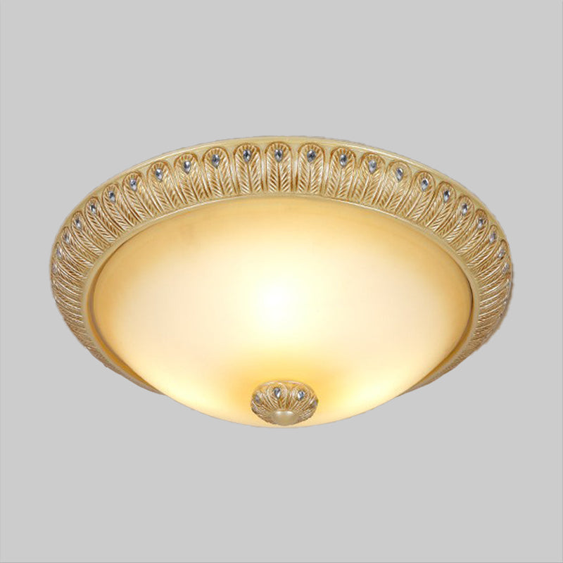 Dome Living Room Wall Sconce Rustic Frosted Glass 3 Bulbs Gold Wall Lighting Idea, 16"/19.5" Wide Clearhalo 'Ceiling Lights' 'Close To Ceiling Lights' 'Close to ceiling' 'Flush mount' Lighting' 1907543