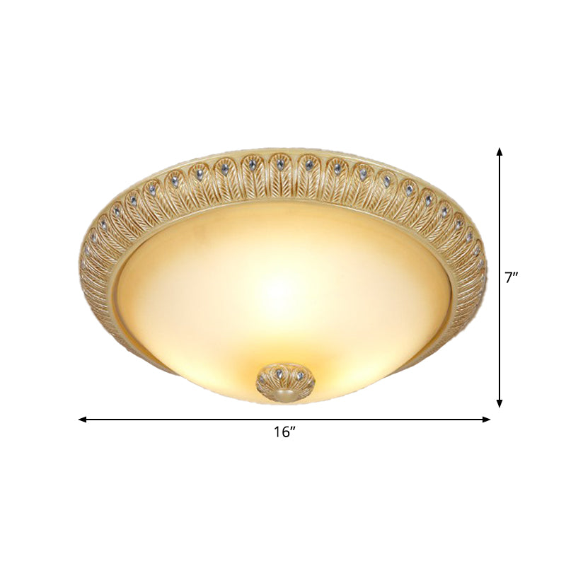 Dome Living Room Wall Sconce Rustic Frosted Glass 3 Bulbs Gold Wall Lighting Idea, 16"/19.5" Wide Clearhalo 'Ceiling Lights' 'Close To Ceiling Lights' 'Close to ceiling' 'Flush mount' Lighting' 1907544