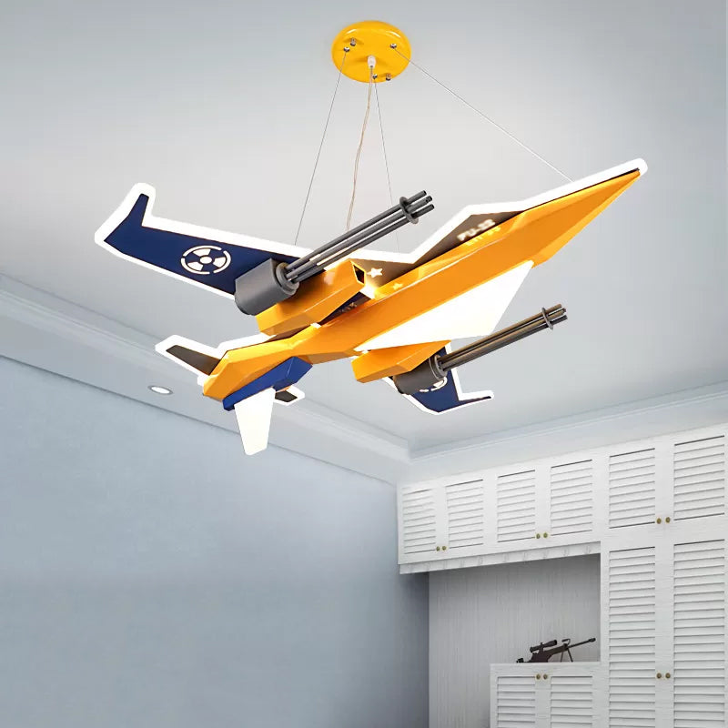 Metal Fighter Figure Hanging Chandelier Contemporary LED Yellow Suspension Lamp for Boys Room Clearhalo 'Ceiling Lights' 'Chandeliers' Lighting' options 1907545