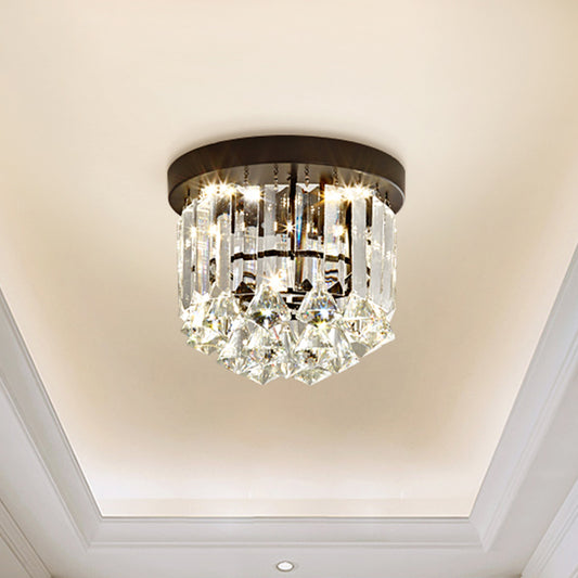 Minimalist LED Flushmount Lighting Black Cascade Ceiling Mounted Fixture with Crystal Prisms Shade in Warm/White Light Black Clearhalo 'Ceiling Lights' 'Close To Ceiling Lights' 'Close to ceiling' 'Flush mount' Lighting' 1907579