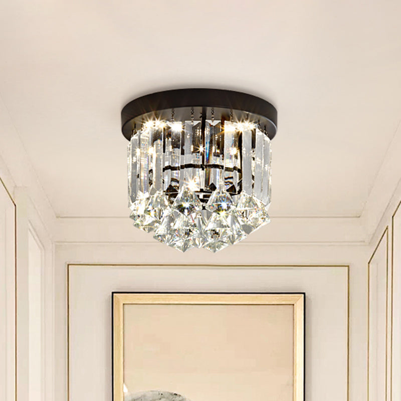 Minimalist LED Flushmount Lighting Black Cascade Ceiling Mounted Fixture with Crystal Prisms Shade in Warm/White Light Clearhalo 'Ceiling Lights' 'Close To Ceiling Lights' 'Close to ceiling' 'Flush mount' Lighting' 1907580