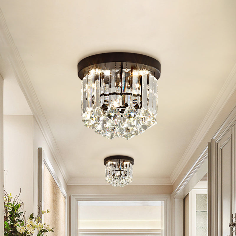 Minimalist LED Flushmount Lighting Black Cascade Ceiling Mounted Fixture with Crystal Prisms Shade in Warm/White Light Clearhalo 'Ceiling Lights' 'Close To Ceiling Lights' 'Close to ceiling' 'Flush mount' Lighting' 1907581