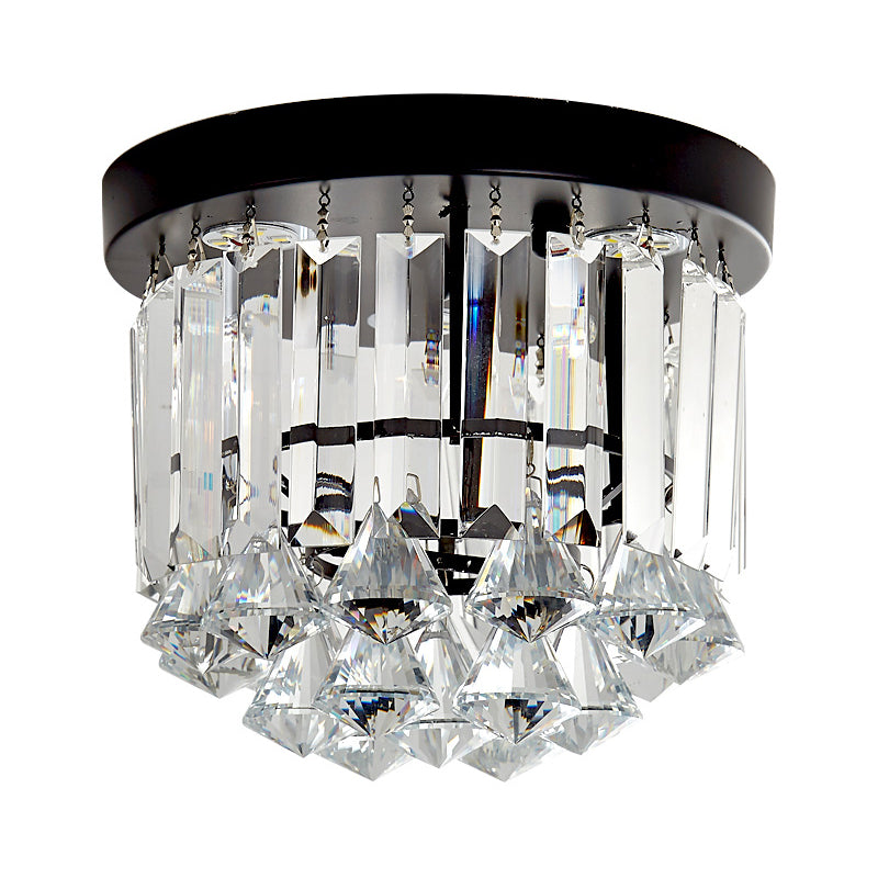 Minimalist LED Flushmount Lighting Black Cascade Ceiling Mounted Fixture with Crystal Prisms Shade in Warm/White Light Clearhalo 'Ceiling Lights' 'Close To Ceiling Lights' 'Close to ceiling' 'Flush mount' Lighting' 1907582