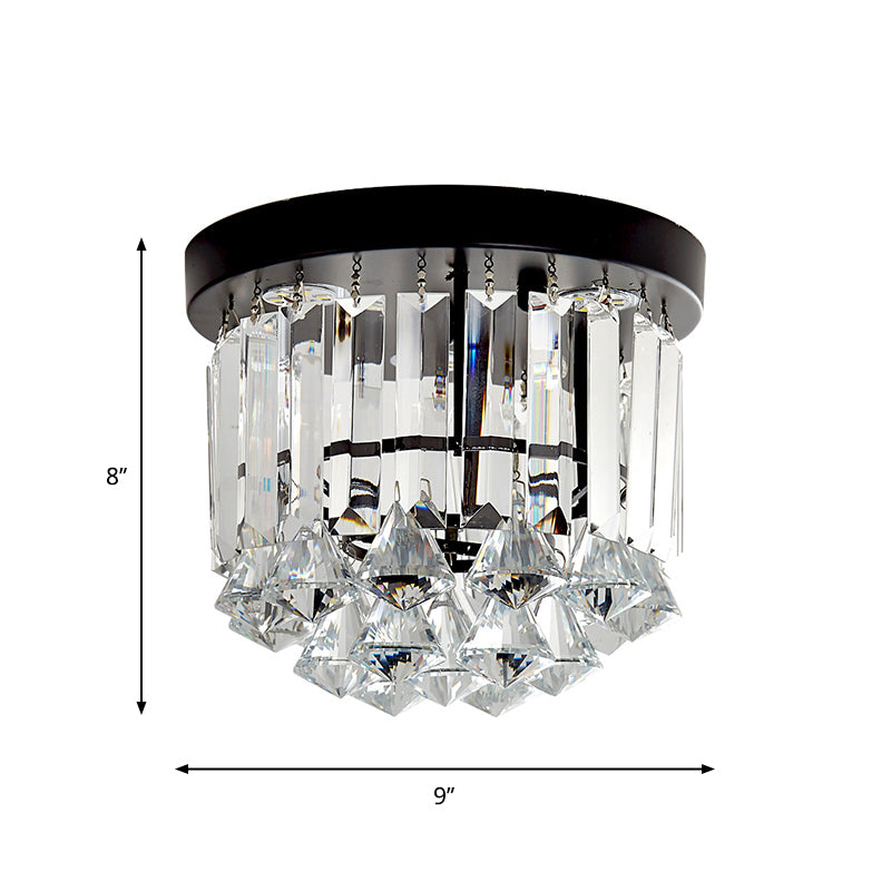 Minimalist LED Flushmount Lighting Black Cascade Ceiling Mounted Fixture with Crystal Prisms Shade in Warm/White Light Clearhalo 'Ceiling Lights' 'Close To Ceiling Lights' 'Close to ceiling' 'Flush mount' Lighting' 1907583