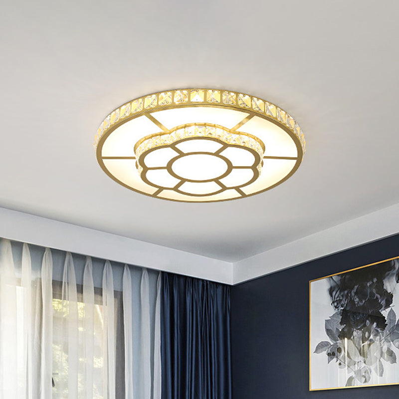 Acrylic Bloom Flush Mount Lamp Minimalism LED Gold Ceiling Flush with Crystal Block Deco in Warm/White Light Clearhalo 'Ceiling Lights' 'Close To Ceiling Lights' 'Close to ceiling' 'Flush mount' Lighting' 1907598