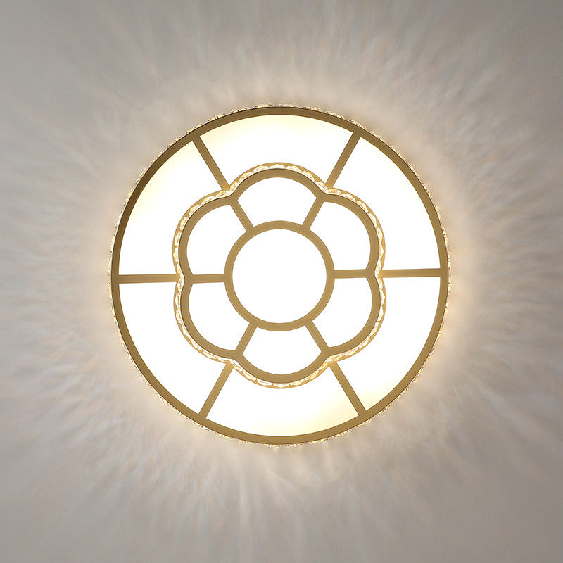 Acrylic Bloom Flush Mount Lamp Minimalism LED Gold Ceiling Flush with Crystal Block Deco in Warm/White Light Clearhalo 'Ceiling Lights' 'Close To Ceiling Lights' 'Close to ceiling' 'Flush mount' Lighting' 1907600