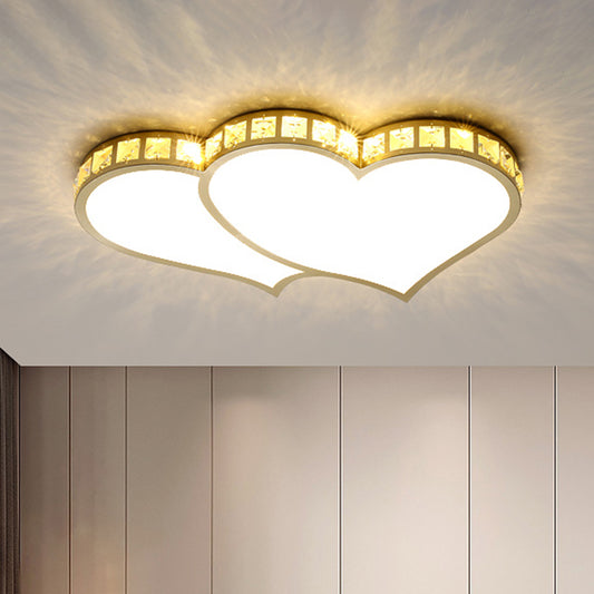 Loving Heart Beveled Crystal Flush Lamp Modernist LED Gold Ceiling Mounted Fixture in Warm/White Light Clearhalo 'Ceiling Lights' 'Close To Ceiling Lights' 'Close to ceiling' 'Flush mount' Lighting' 1907603