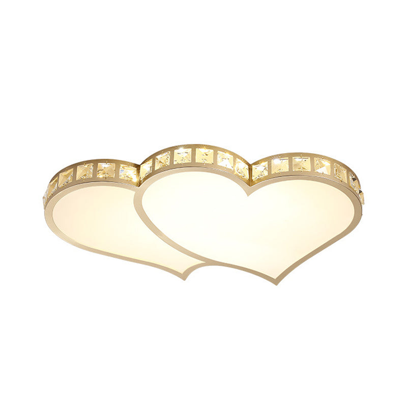 Loving Heart Beveled Crystal Flush Lamp Modernist LED Gold Ceiling Mounted Fixture in Warm/White Light Clearhalo 'Ceiling Lights' 'Close To Ceiling Lights' 'Close to ceiling' 'Flush mount' Lighting' 1907605