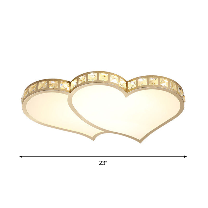 Loving Heart Beveled Crystal Flush Lamp Modernist LED Gold Ceiling Mounted Fixture in Warm/White Light Clearhalo 'Ceiling Lights' 'Close To Ceiling Lights' 'Close to ceiling' 'Flush mount' Lighting' 1907606