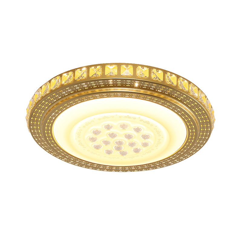 16"/19.5" W LED Parlor Ceiling Lighting Simplicity Gold Flush Mount Light with Round Faceted Crystal Shade Clearhalo 'Ceiling Lights' 'Close To Ceiling Lights' 'Close to ceiling' 'Flush mount' Lighting' 1907609