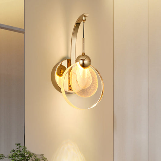 LED Great Room Wall Mount Light Modern Gold Wall Lighting Ideas with Round Crystal Shade Gold Clearhalo 'Cast Iron' 'Glass' 'Industrial' 'Modern wall lights' 'Modern' 'Tiffany' 'Traditional wall lights' 'Wall Lamps & Sconces' 'Wall Lights' Lighting' 1907656